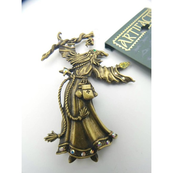 Rare JJ Jonette Artifacts Wizard with Staff and Snake Brooch – Vintage Sorcerer - Picture 3 of 8